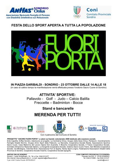 IL CONI INVITA ALLA FESTA DELLO SPORT FUORIPORTA A SONDRIO